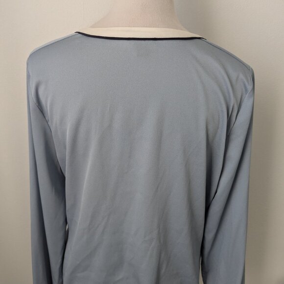 Ann Taylor Light Blue, Black & White Flowy Long Sleeve Blouse, Medium - Picture 4 of 5